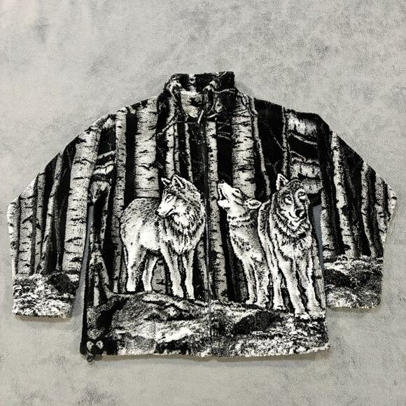 Black Mountain Black White Full Zip Fleece Sweater Jacket Men's Size Medium - Picture 4 of 10